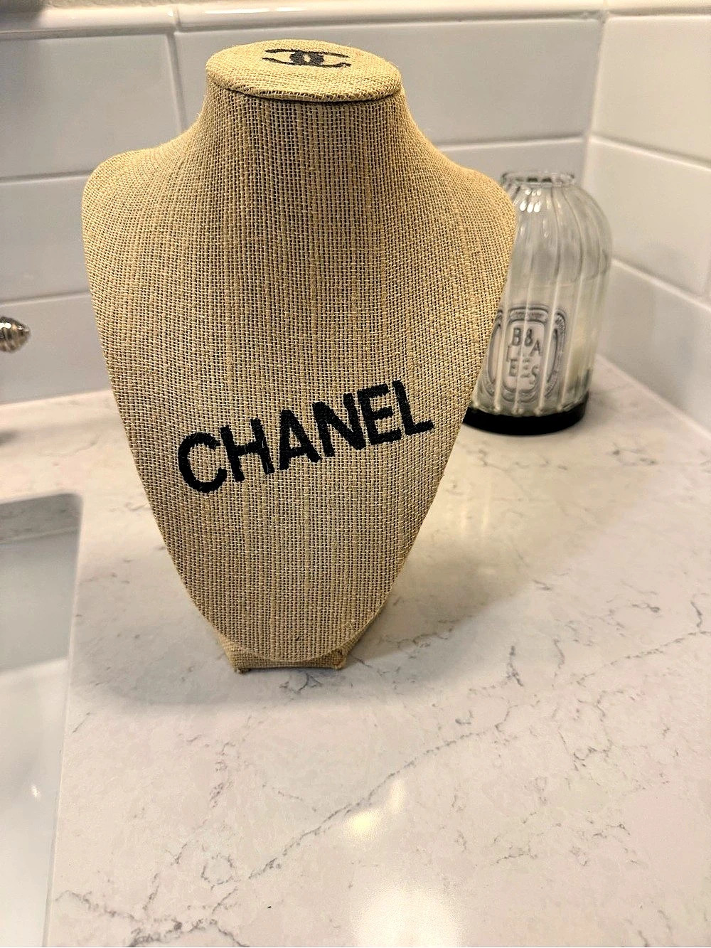 Vintage-Style Burlap Jewelry Display Bust / Necklace Stand